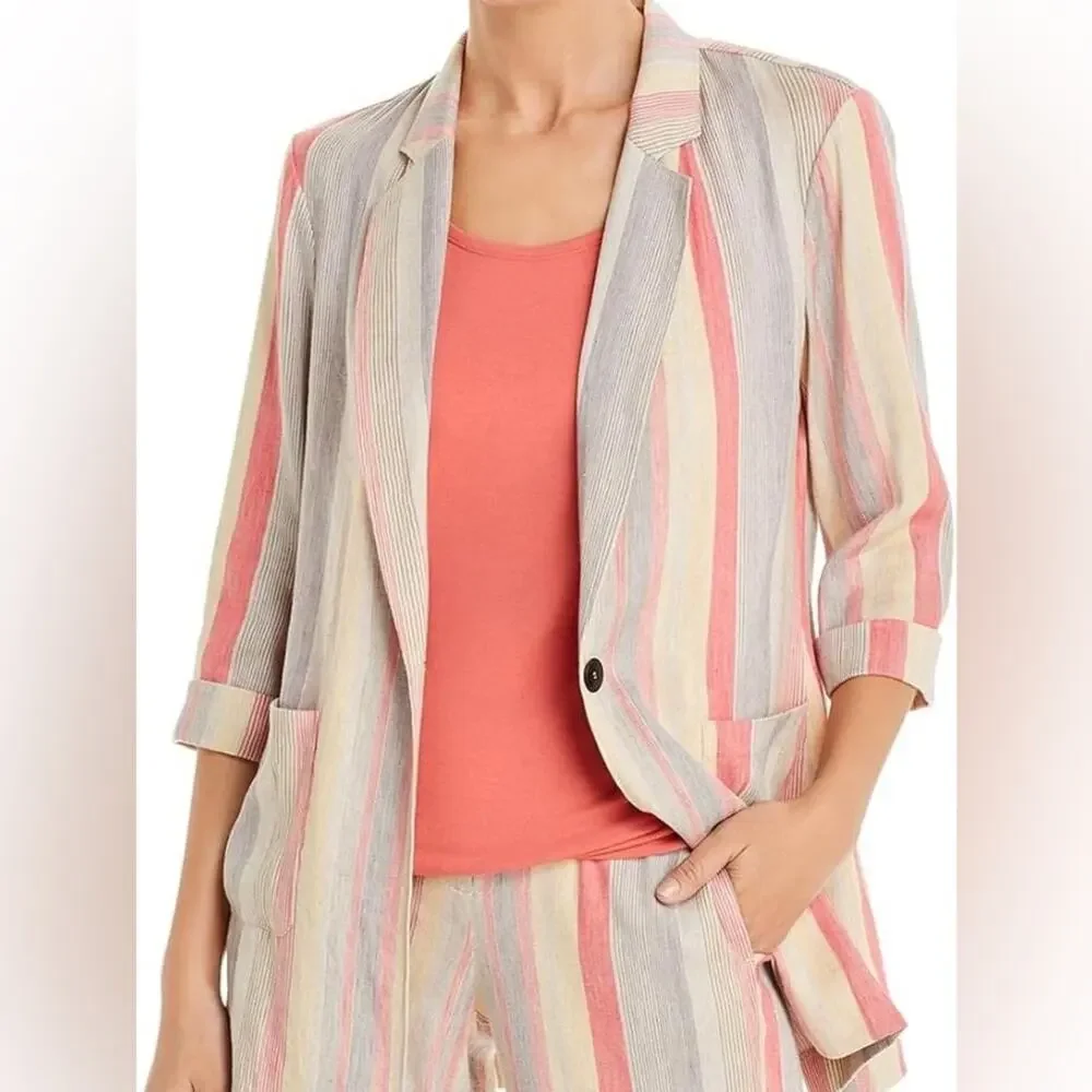 Nic + Zoe clover stripe linen blend oversized blazer size XL